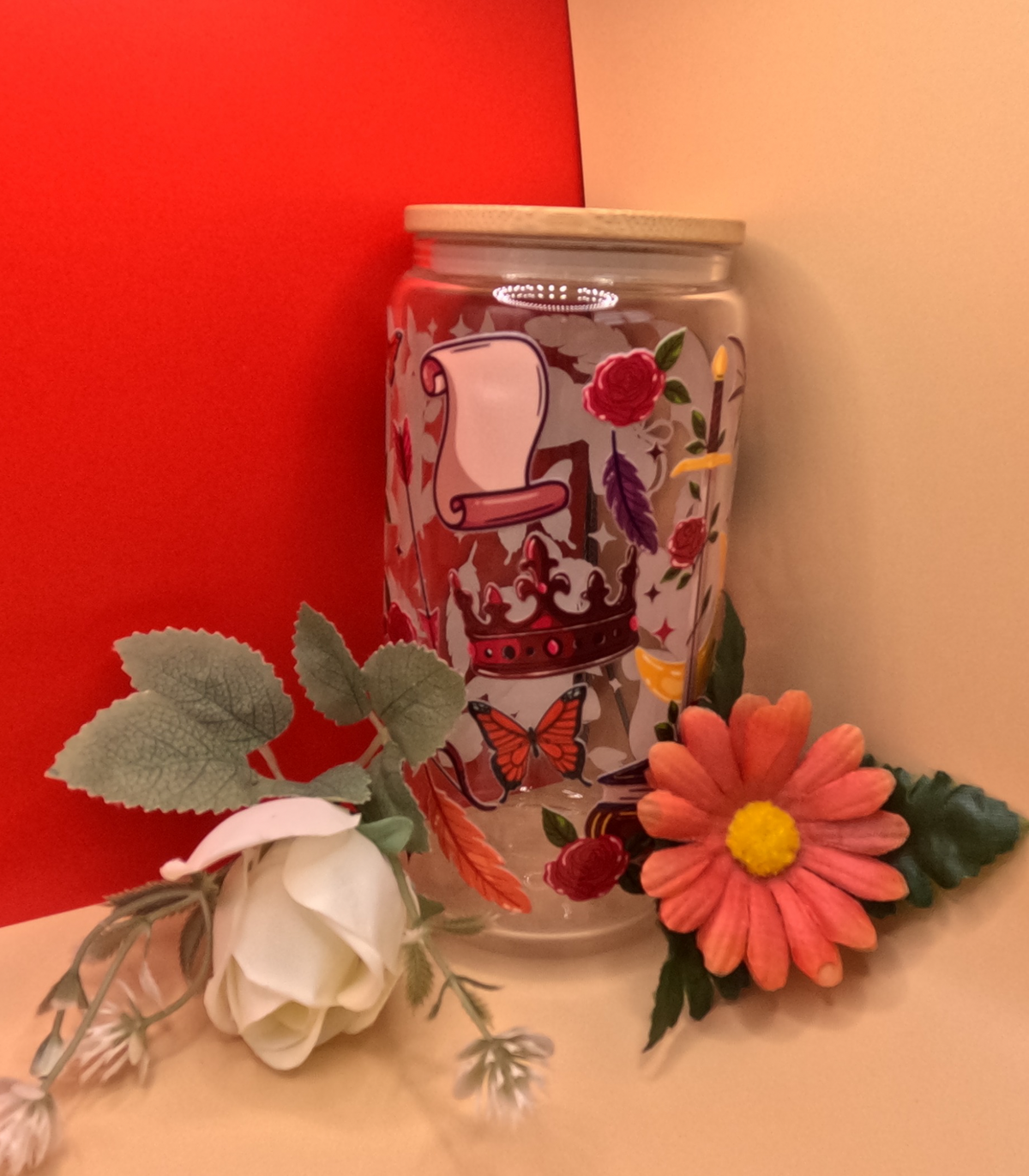 Red Dragón Glass Can